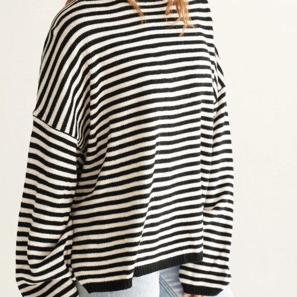 Carly Jean - Wesley Sweater - Black & White Striped - OS - Picture 1 of 7